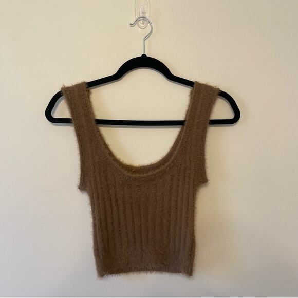 Emory Park S brown crop top tank top fuzzy fitted knit indie sleeze solid - Picture 1 of 7